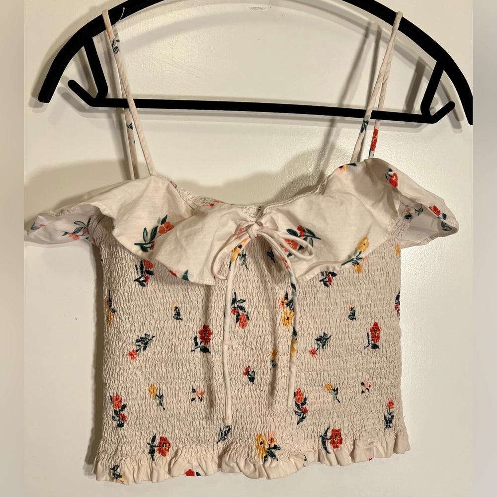Zara Trafaluc Light Pink  Floral Smocked Crop Top
